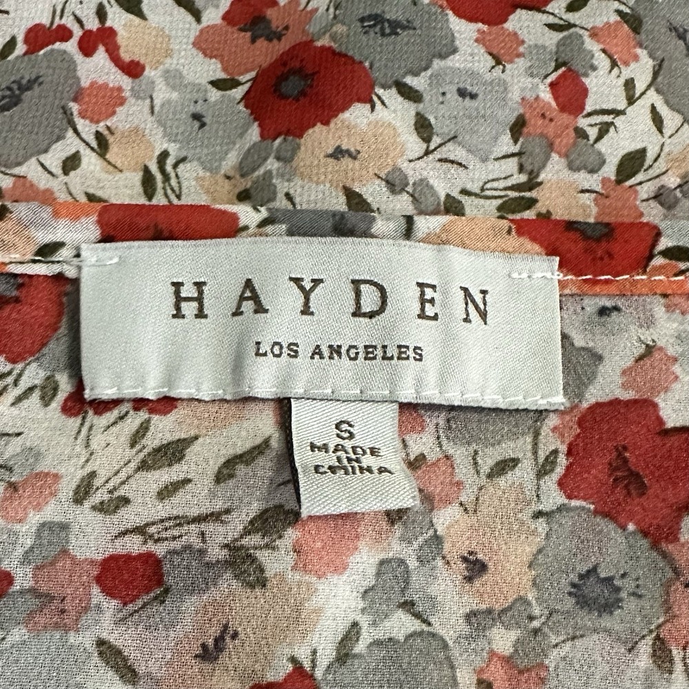 Hayden Floral Babydoll Peplum Blouse Pink Coral Womens Size S Boho‎ Semi-sheer - Picture 4 of 5